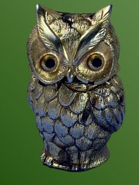 Vintage Heavy Gold Gilt Owl Table lightr with Glass Jewel Eyes by TAN 1964